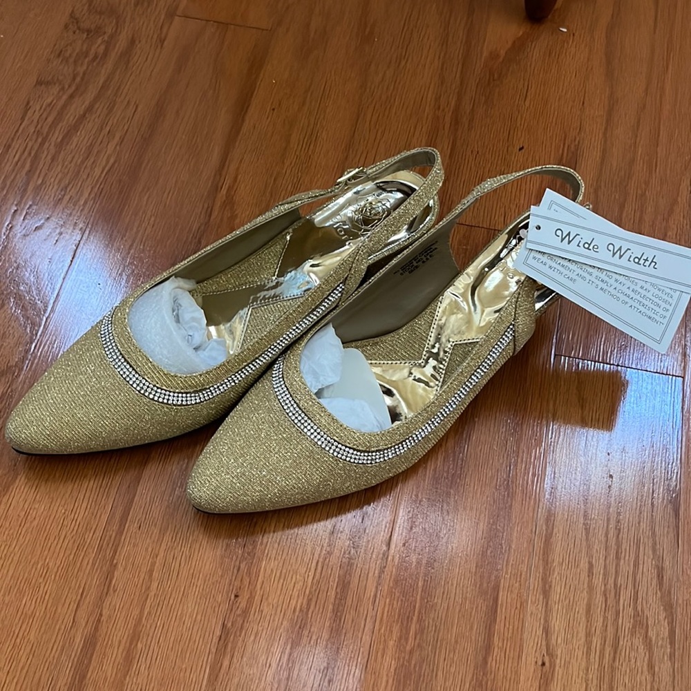 Sparkly gold sling back heels